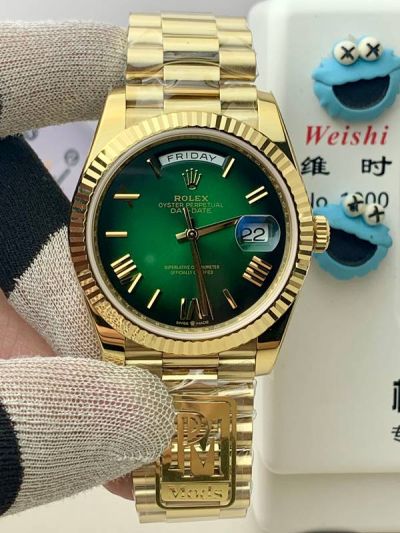 DD 2836/3255 Movement Gold with Green Face President Band Fluted Bezel Rolex Watch